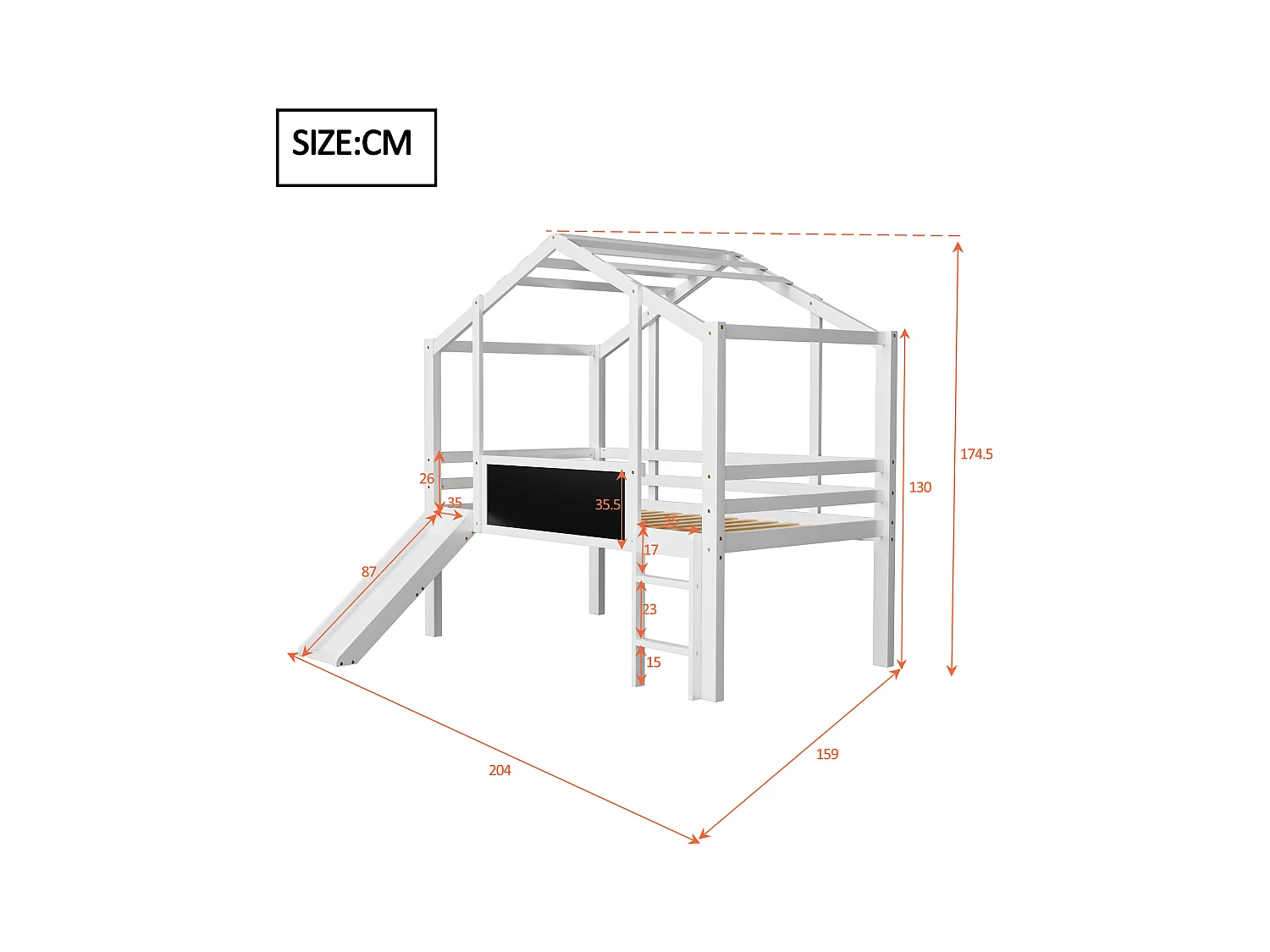 Kinderhochbett - 90 x 200 cm - mit Sicherheitsleiter + Rutsche + Graffiti-Paneel - Holz - weiß