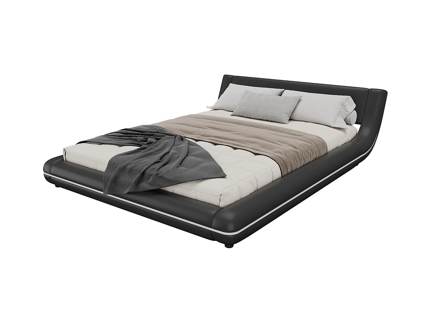 Lit plat 140 x 200 cm avec tête de lit - rembourré en cuir PU - LEDs - style élégant - noir