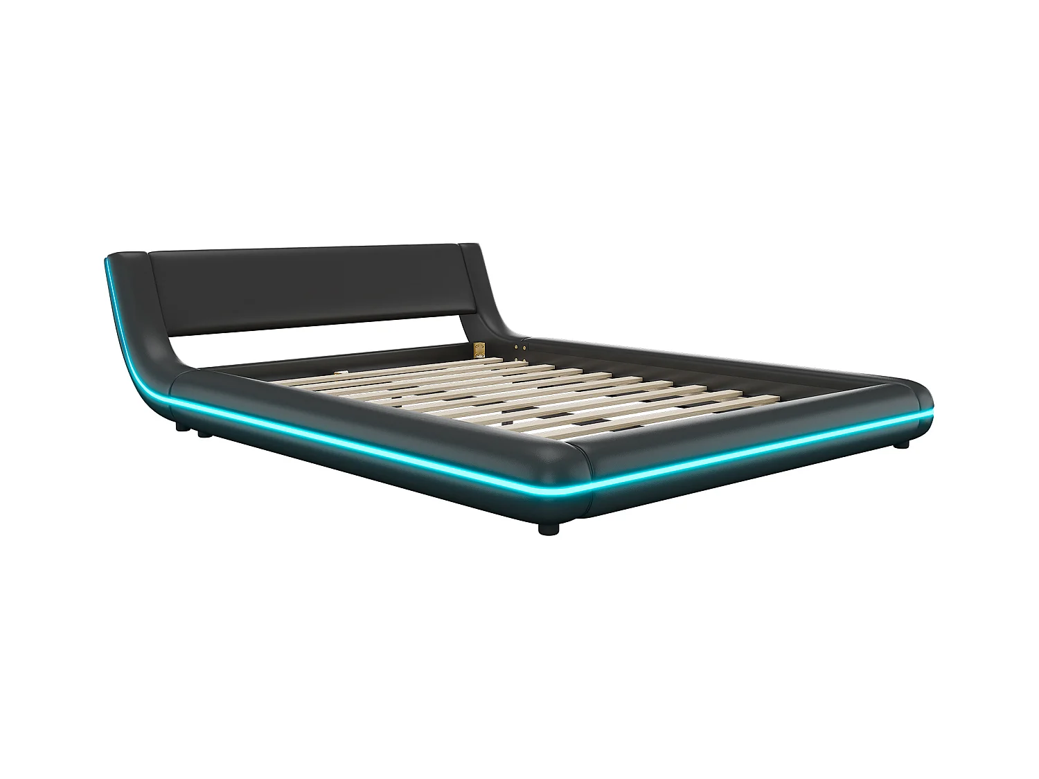 Lit plat 140 x 200 cm avec tête de lit - rembourré en cuir PU - LEDs - style élégant - noir
