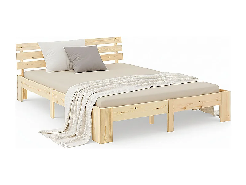 Łóżko podwójne 140x200 cm, jasne drewno, łóżko futon