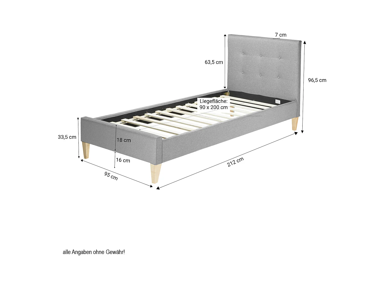 Bettgestell 90x200 cm Grau