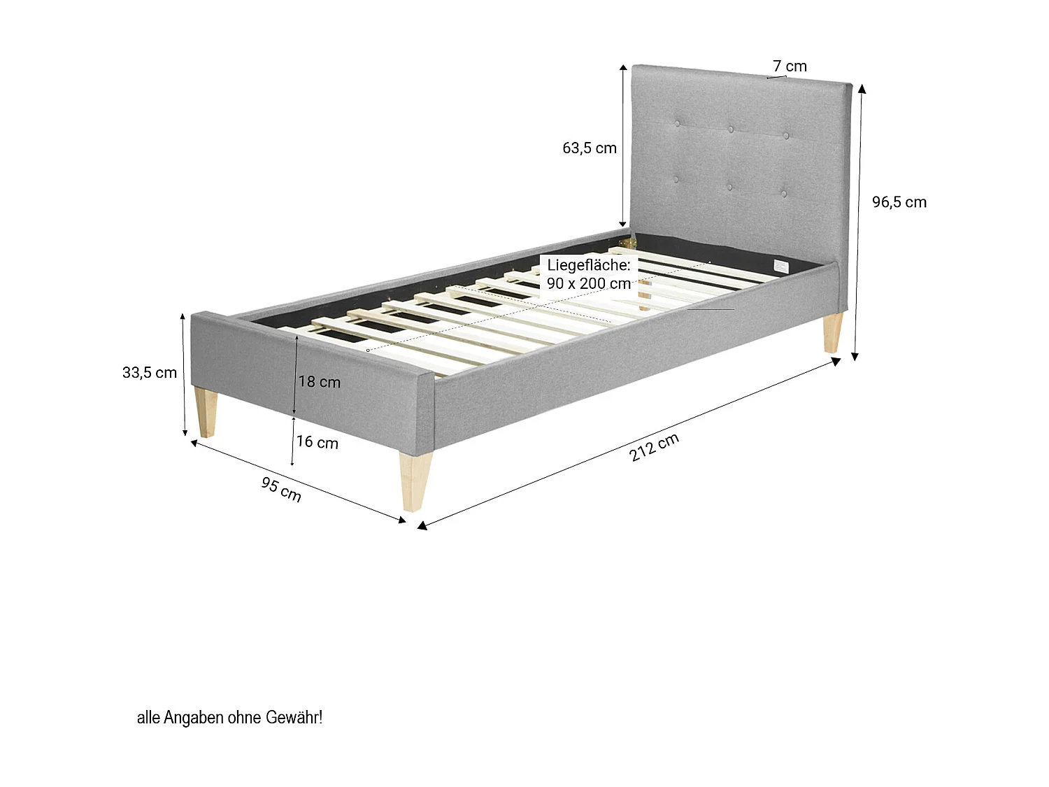 Bedframe 90x200 cm Grijs