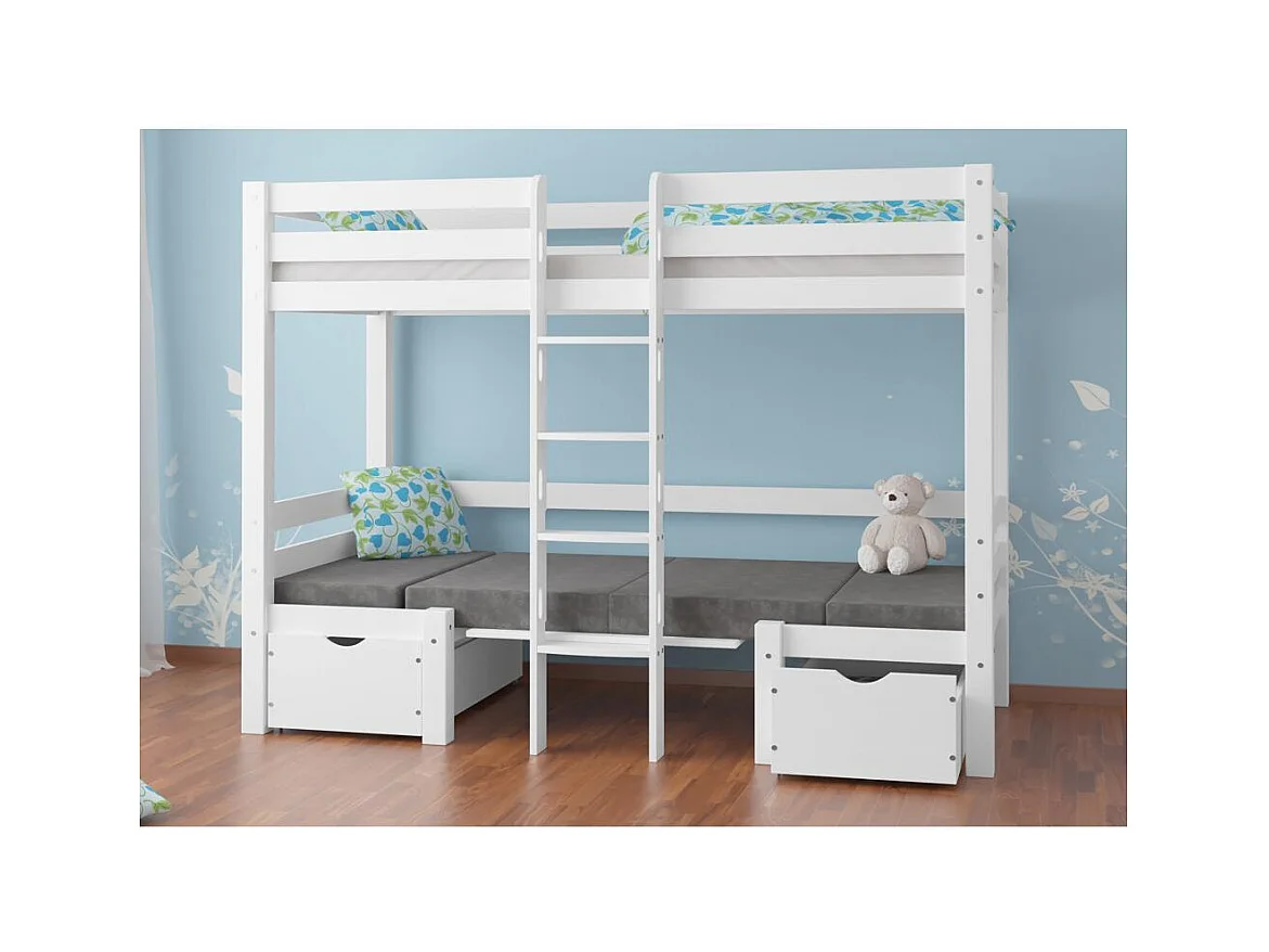 Łóżko piętrowe 209x105,5x170 cm biały sosna Elen biały