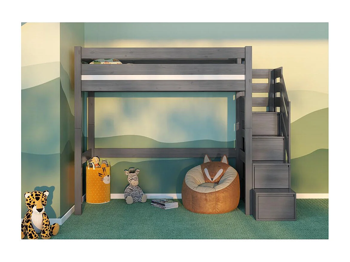 Lit superposé 2.098x0.998x2 m Gris mezzanine