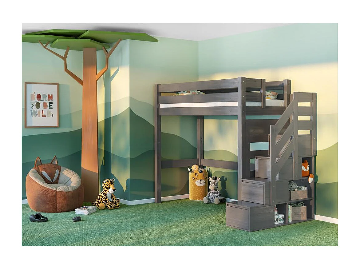 Lit superposé 2.098x0.998x2 m Gris mezzanine