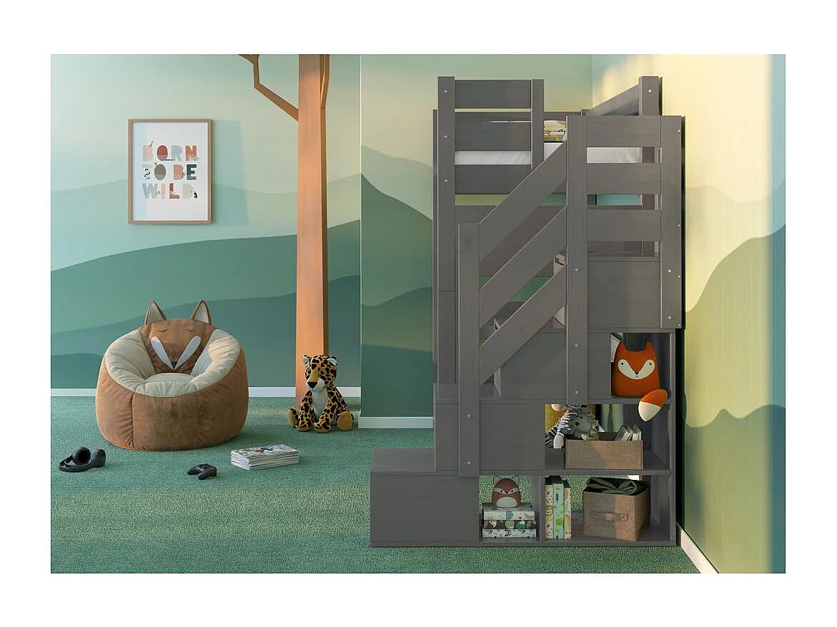 Lit superposé 2.098x0.998x2 m Gris mezzanine