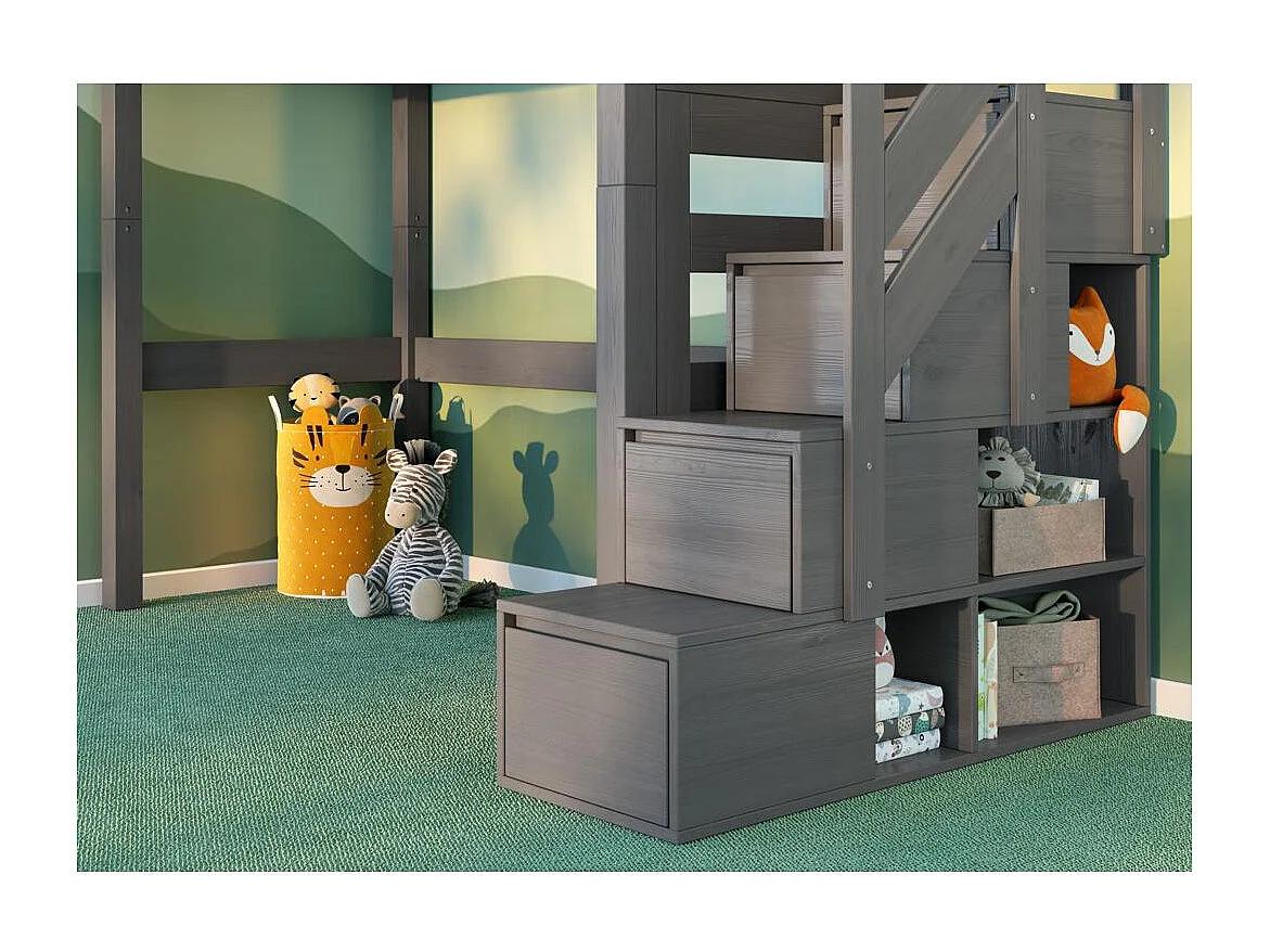 Lit superposé 2.098x0.998x2 m Gris mezzanine