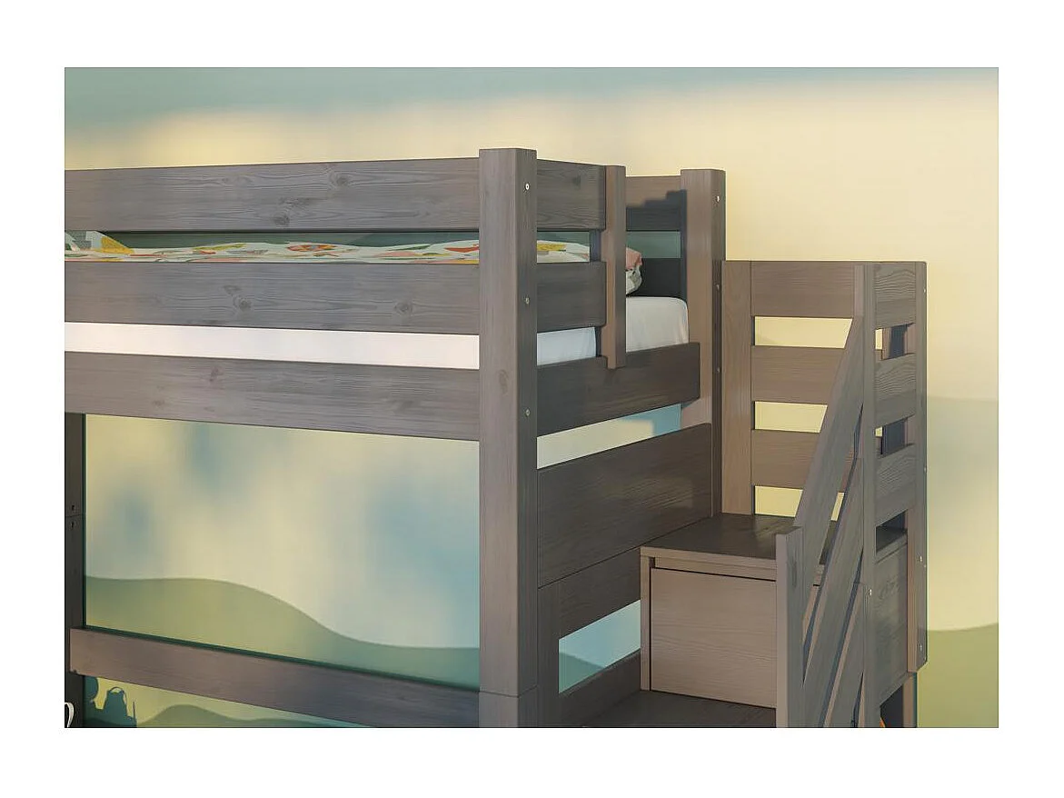 Lit superposé 2.098x0.998x2 m Gris mezzanine