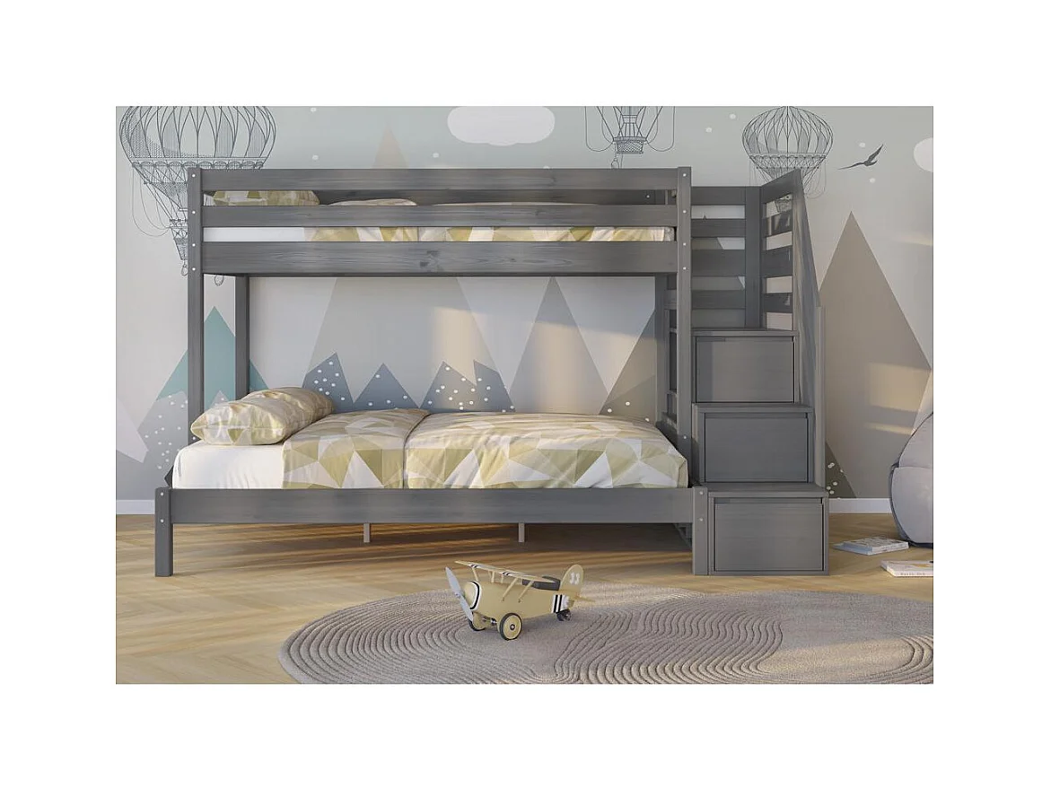 Łóżko piętrowe 2076x1456x159 cm Szare trio