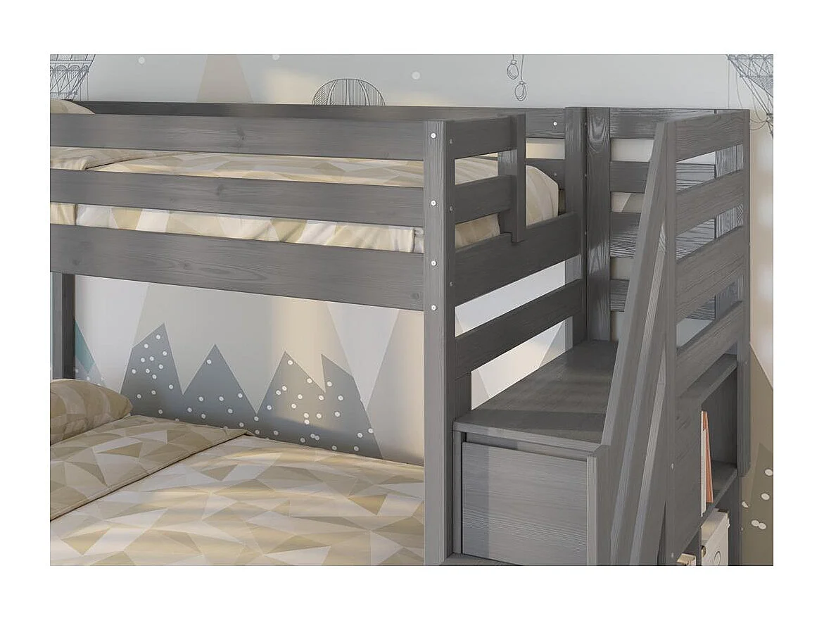Łóżko piętrowe 2076x1456x159 cm Szare trio