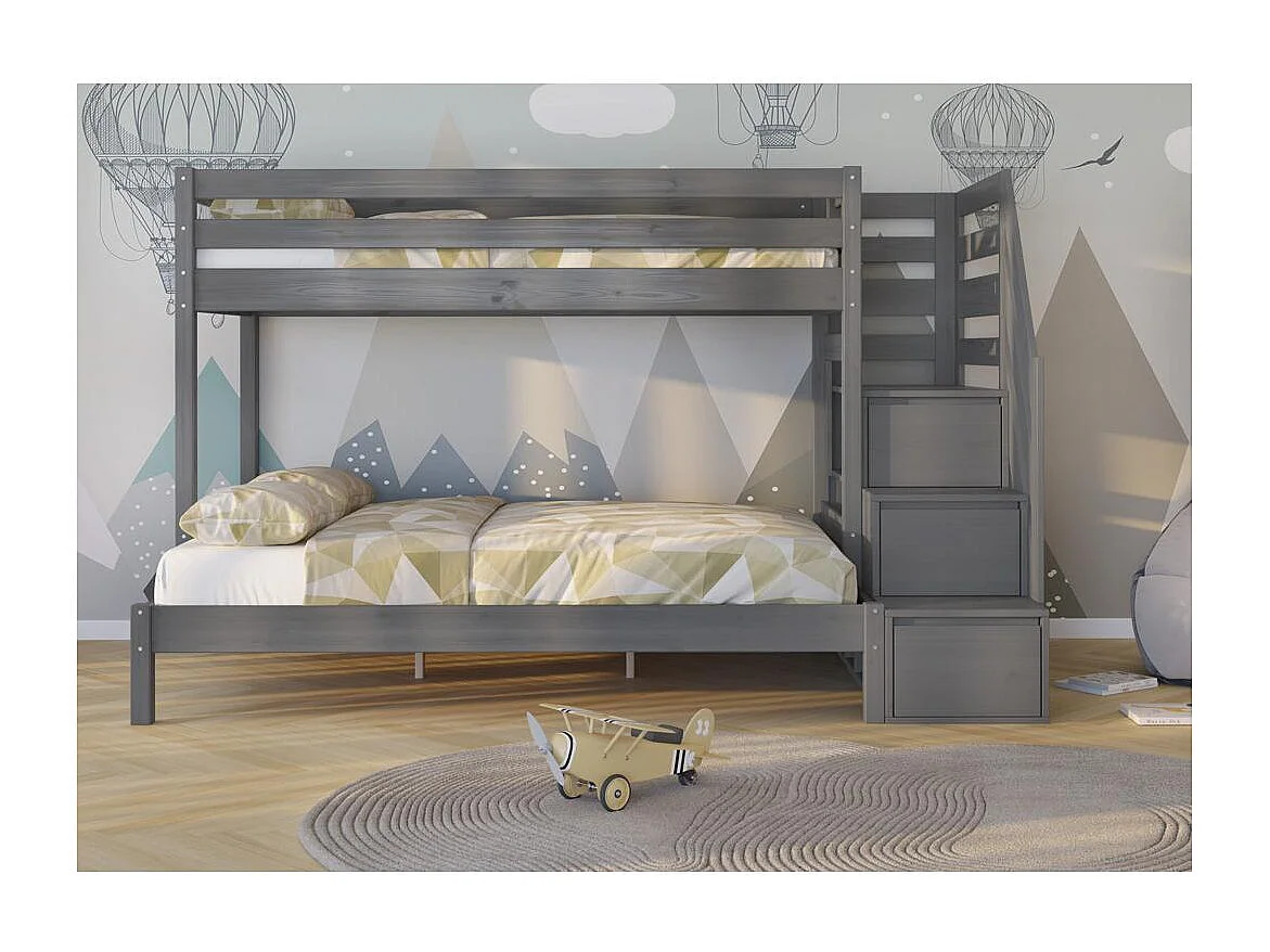 Łóżko piętrowe 2076x1456x159 cm Szare trio