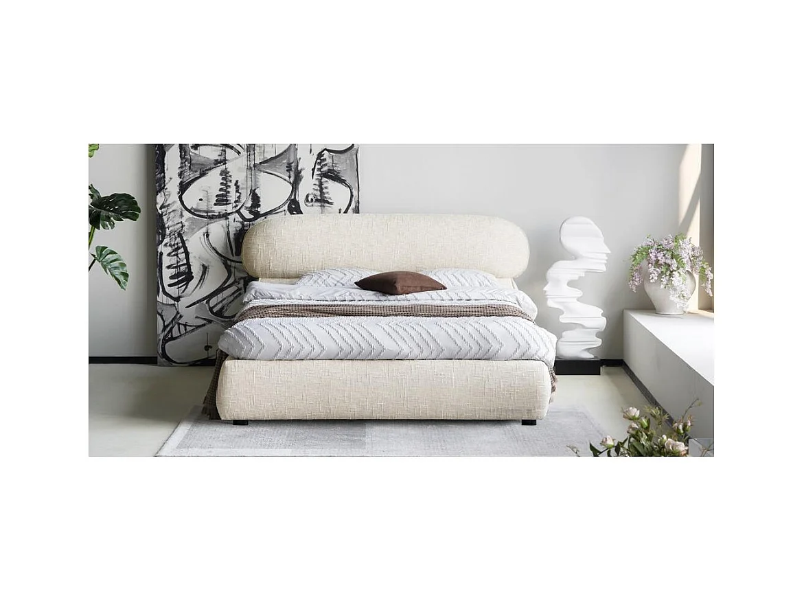 Cama tapizada 160x200 cm Beige claro avión