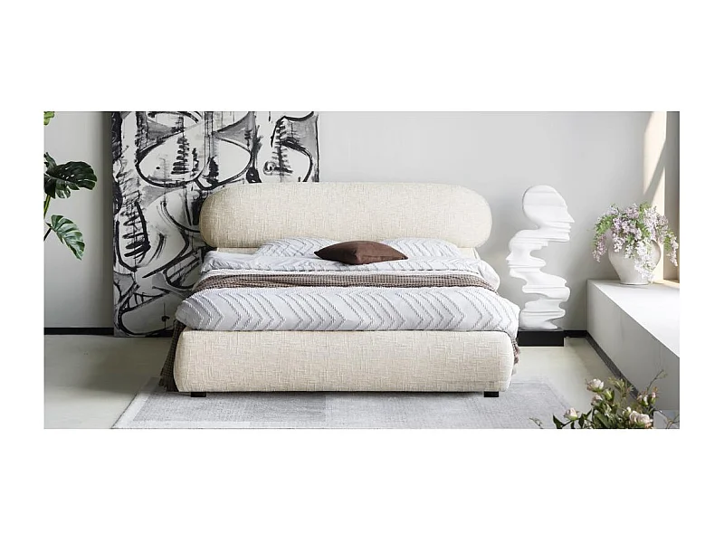 Cama tapizada 160x200 cm Beige claro avión