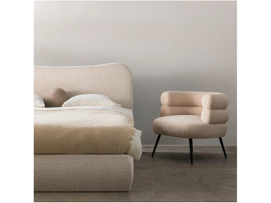 Lit rembourré 160x200 cm beige Dominique