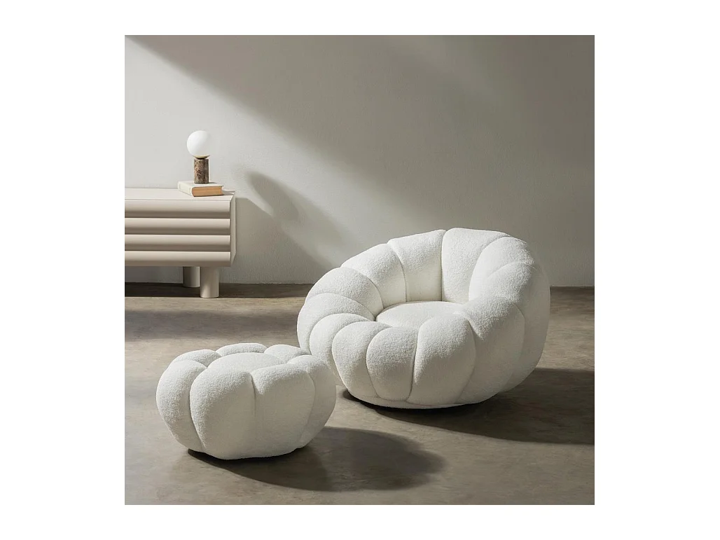 Fauteuil lounge 100x100x66 cm blanc Loel