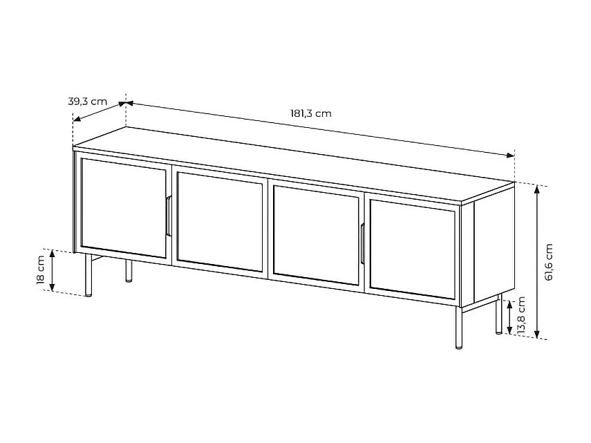 Porta tv con 4 ante in vetro temperato e luce LED quercia scuro PTVLK26