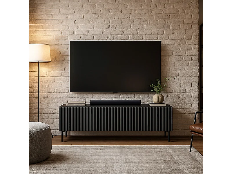 Mobile tv piccolo con anta a ribalta e 3 vani interni nero PTVLK28