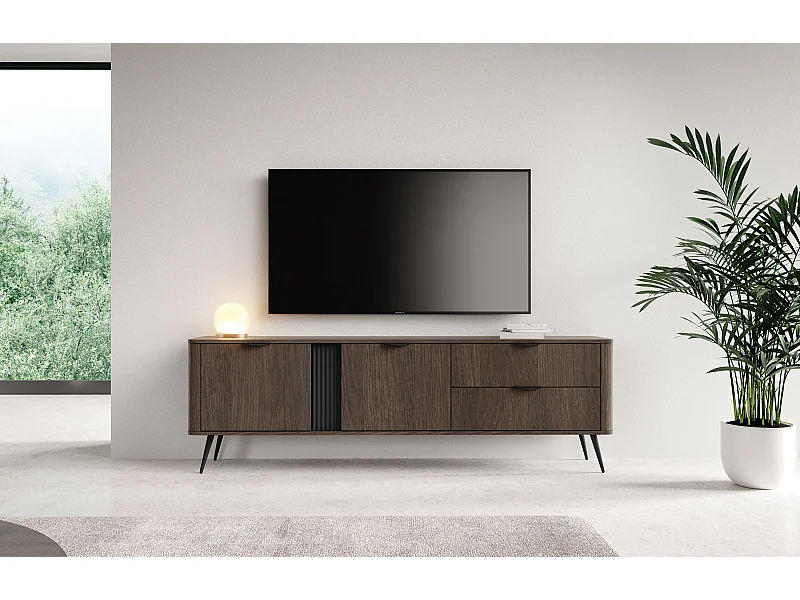 Mobile tv moderno 195x61 cm con 2 cassetti e 2 ante quercia scuro PTVLK33