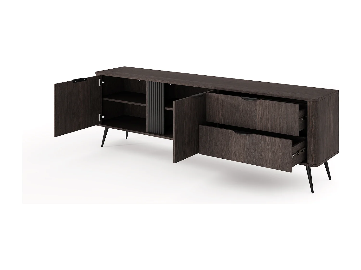 Mobile tv moderno 195x61 cm con 2 cassetti e 2 ante quercia scuro PTVLK33