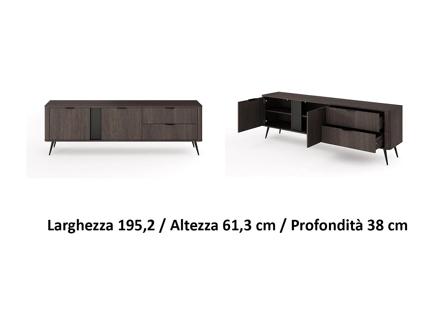 Mobile tv moderno 195x61 cm con 2 cassetti e 2 ante quercia scuro PTVLK33
