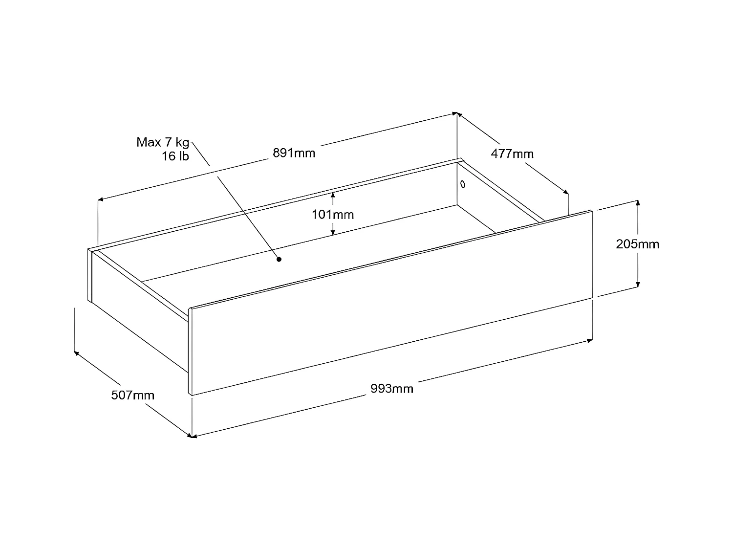 Cama 140 x 190/200 cm com 4 gavetas - Cor: Natural + Estrado - TENALIA II