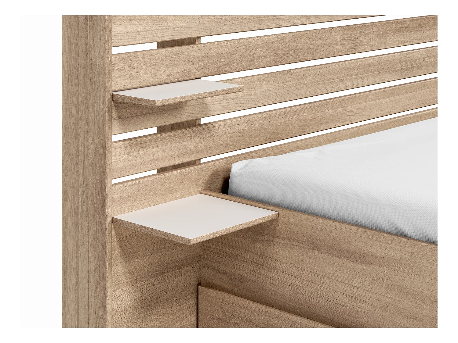 Cama 140 x 190/200 cm com 4 gavetas - Cor: Natural + Estrado + Colchão - TENALIA II