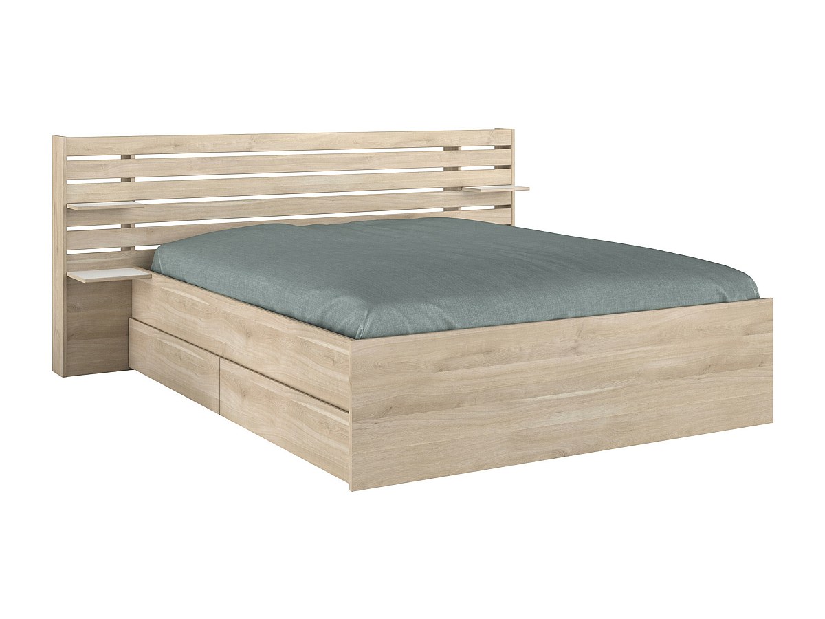Bett mit Stauraum - 160 x 200 cm - Holzfarben - TENALIA II günstig online kaufen