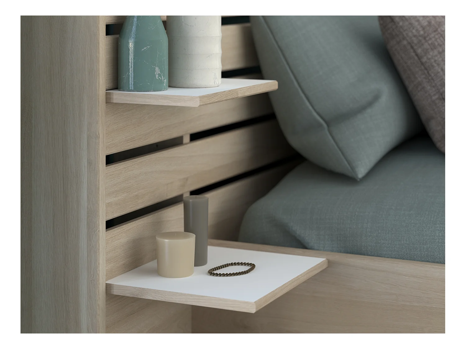 Cama 160 x 200 cm com 4 gavetas - Cor: Natural - TENALIA II