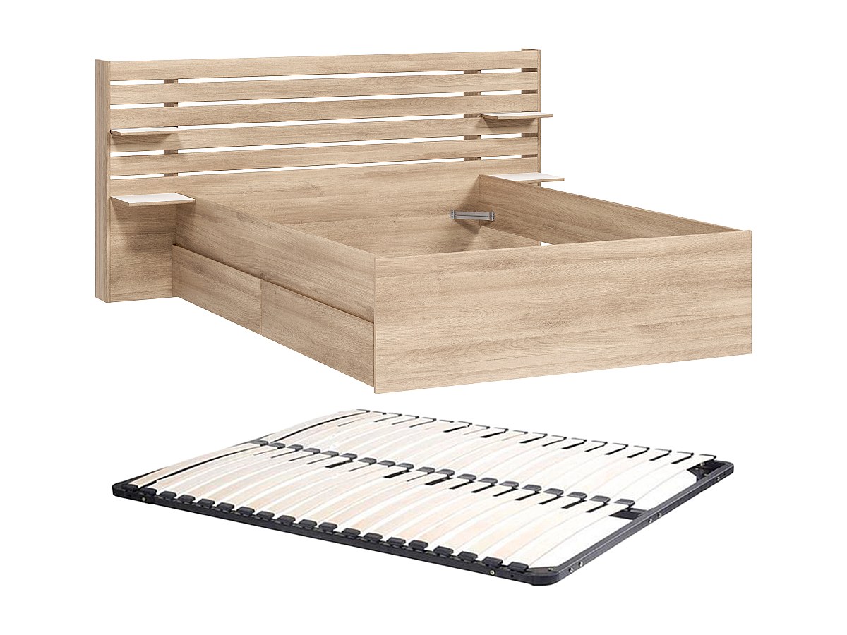 Bett mit Stauraum - 160 x 200 cm + Lattenrost - Holzfarben - TENALIA II günstig online kaufen