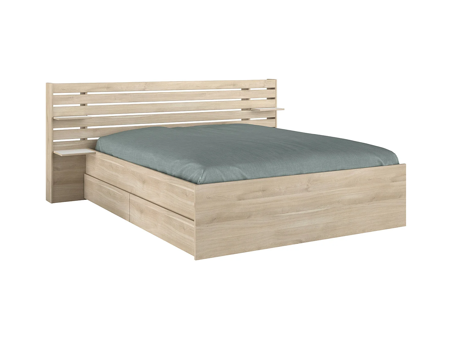 Bett mit Stauraum - 160 x 200 cm + Lattenrost - Holzfarben - TENALIA II