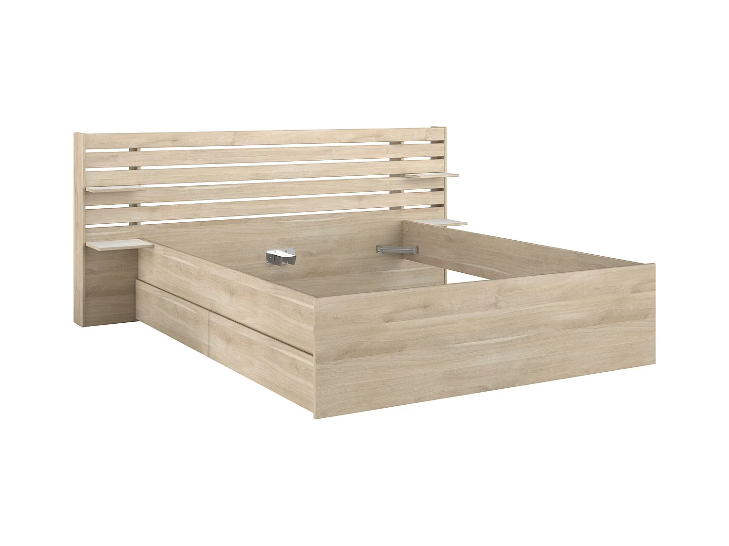 Cama 160 x 200 cm com 4 gavetas - Cor: Natural + Estrado + Colchão - TENALIA II