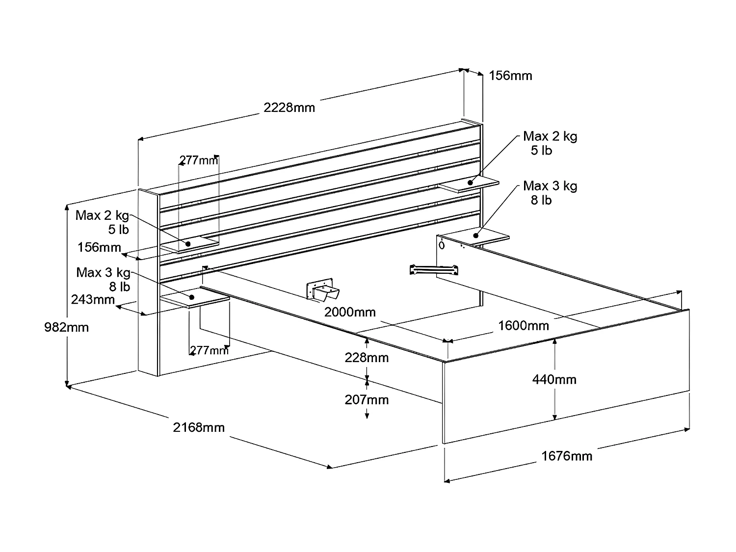 Lit 160 x 200 cm avec 4 tiroirs - Coloris : Naturel + Sommier + Matelas - TENALIA II