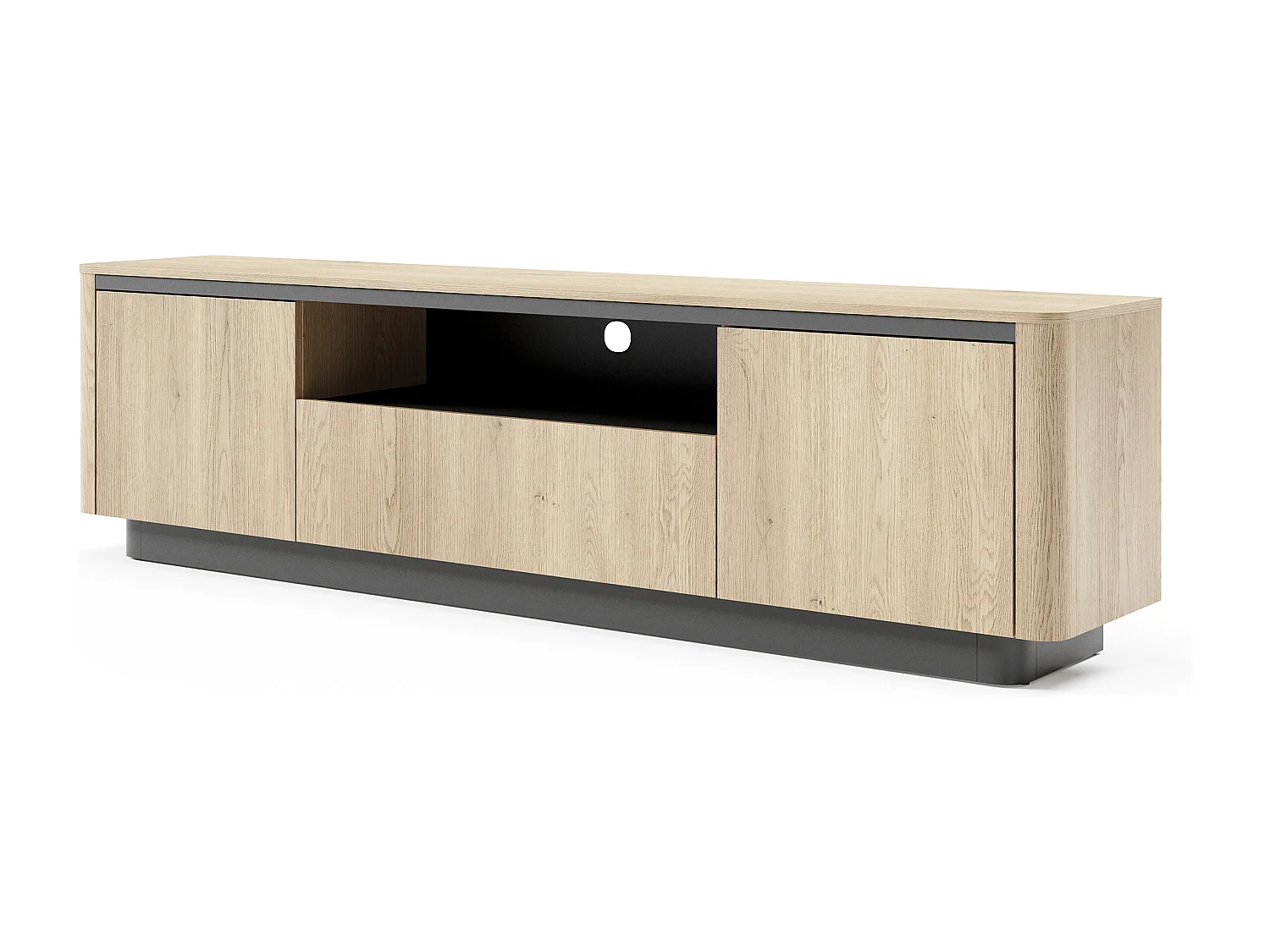 Mobiletto tv moderno 200x55 cm push to open in rovere e nero PTVLK31