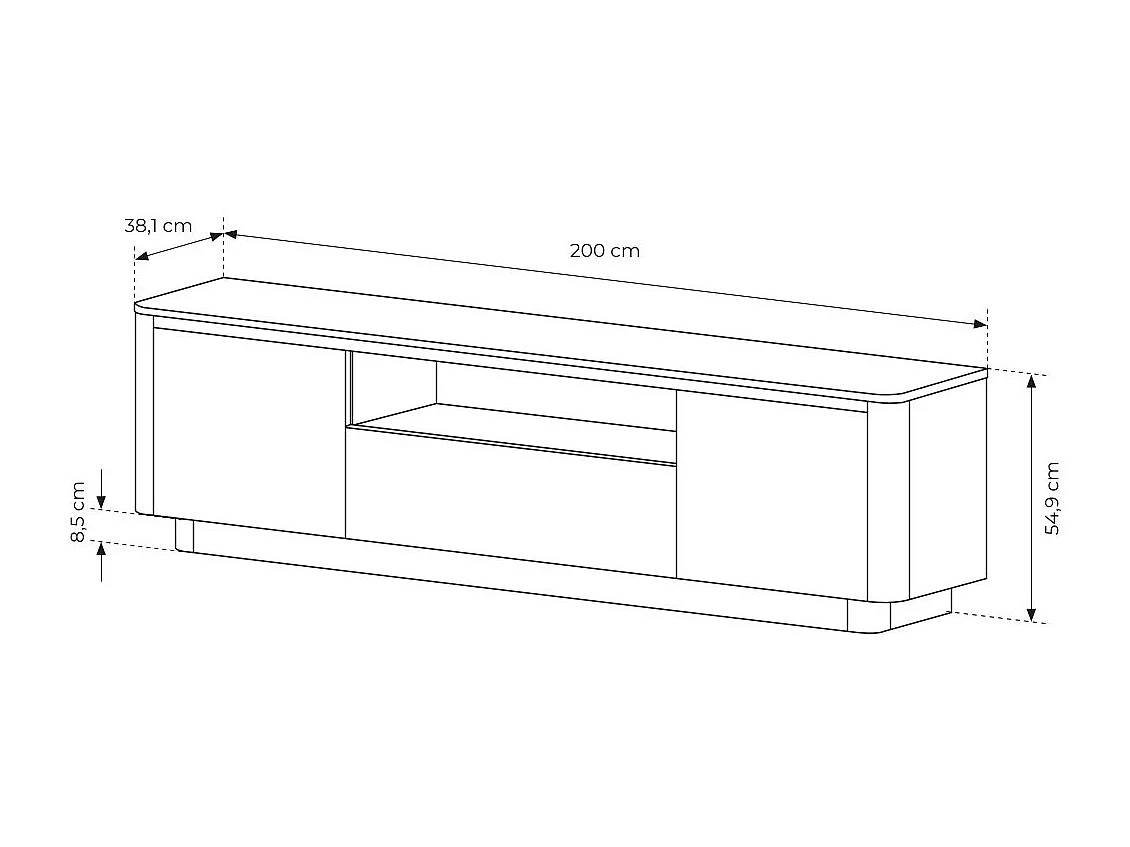 Mobiletto tv moderno 200x55 cm push to open in rovere e nero PTVLK31