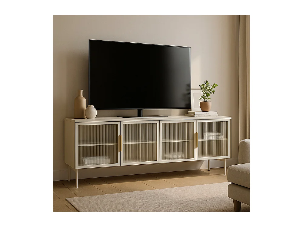 Porta tv con 4 ante in vetro temperato e luce LED beige cashmere PTVLK26