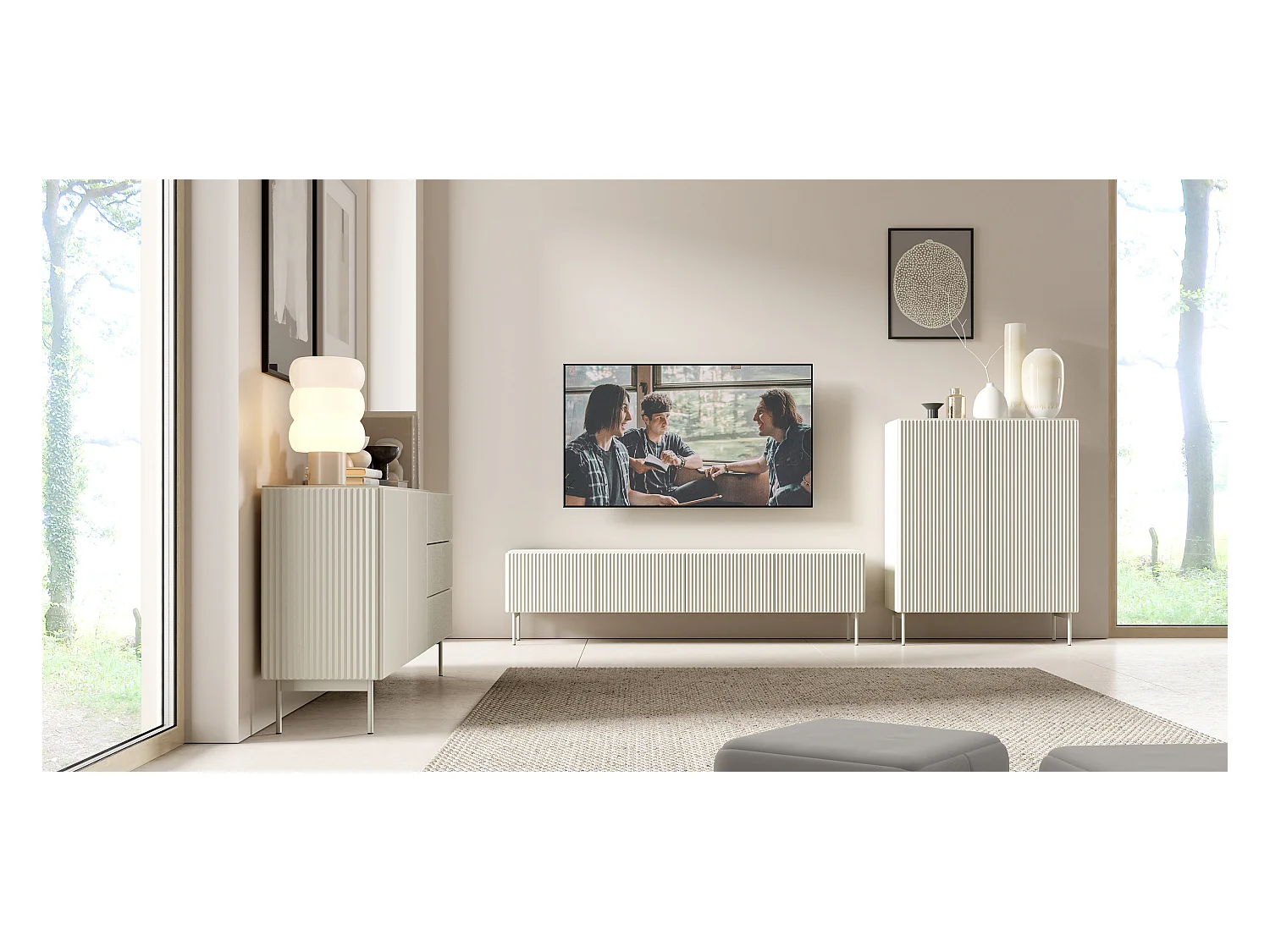 Mobile tv moderno con anta a ribalta e 4 vani interni cashmere PTVLK27