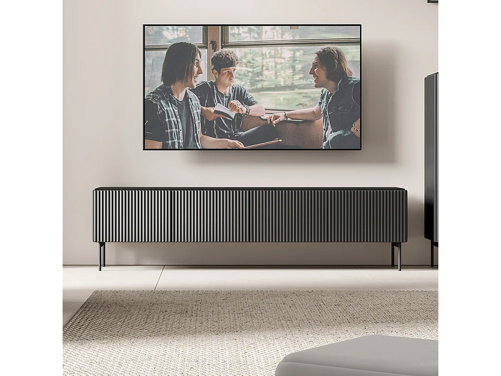 Mobile tv moderno con anta a ribalta e 4 vani interni nero PTVLK27