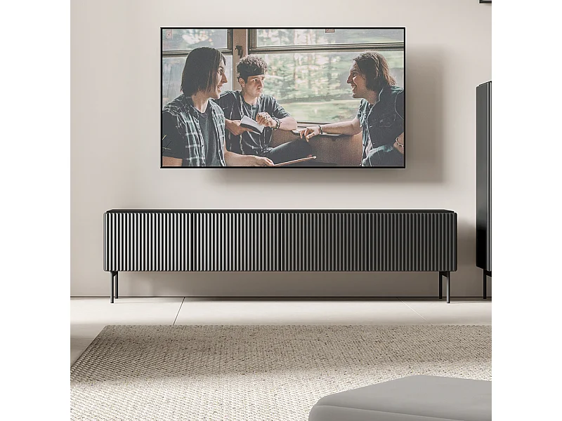 Mobile tv moderno con anta a ribalta e 4 vani interni nero PTVLK27