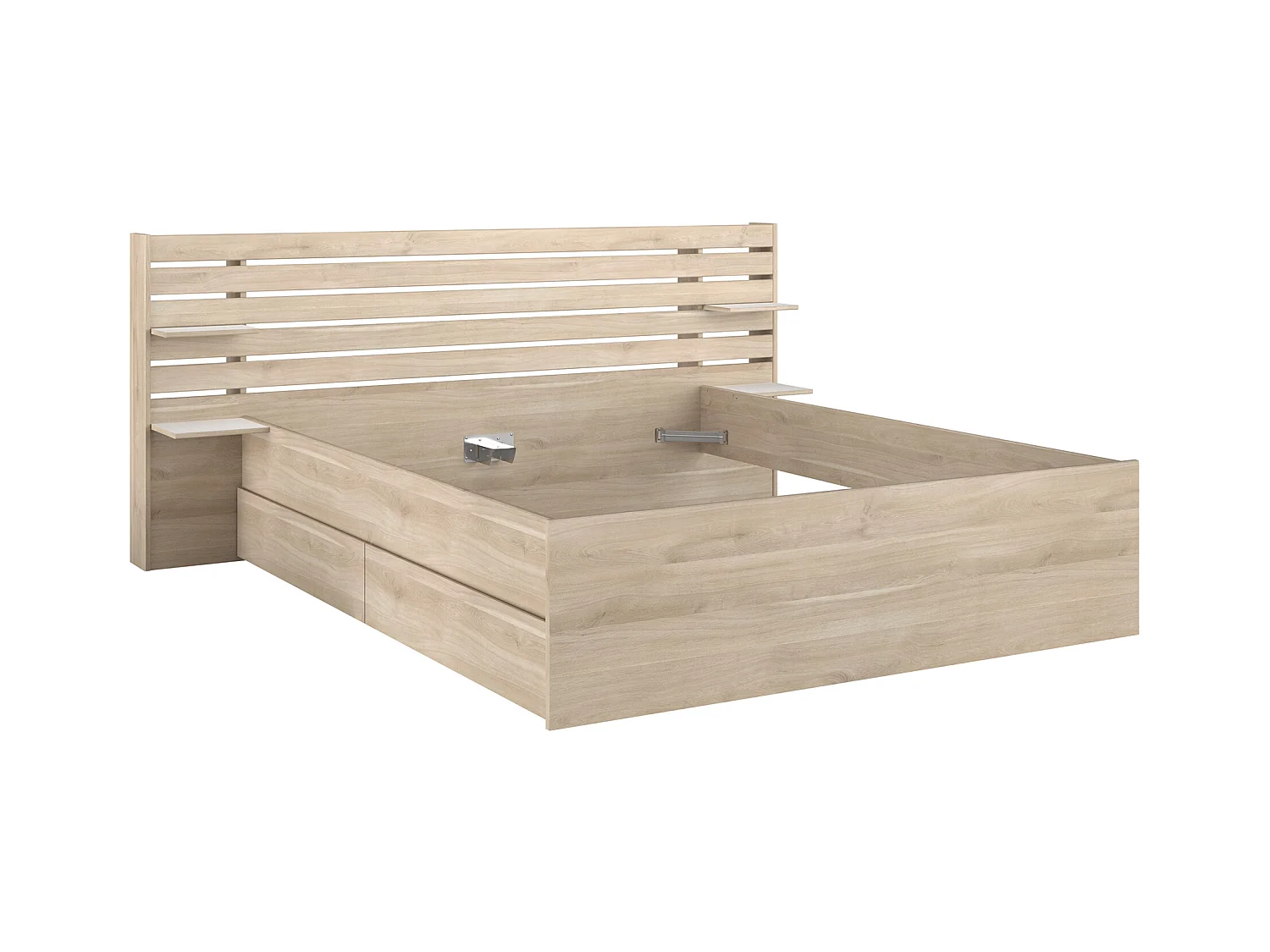 Cama 180 x 200 cm com 4 gavetas - Cor: Natural + Estrado - TENALIA