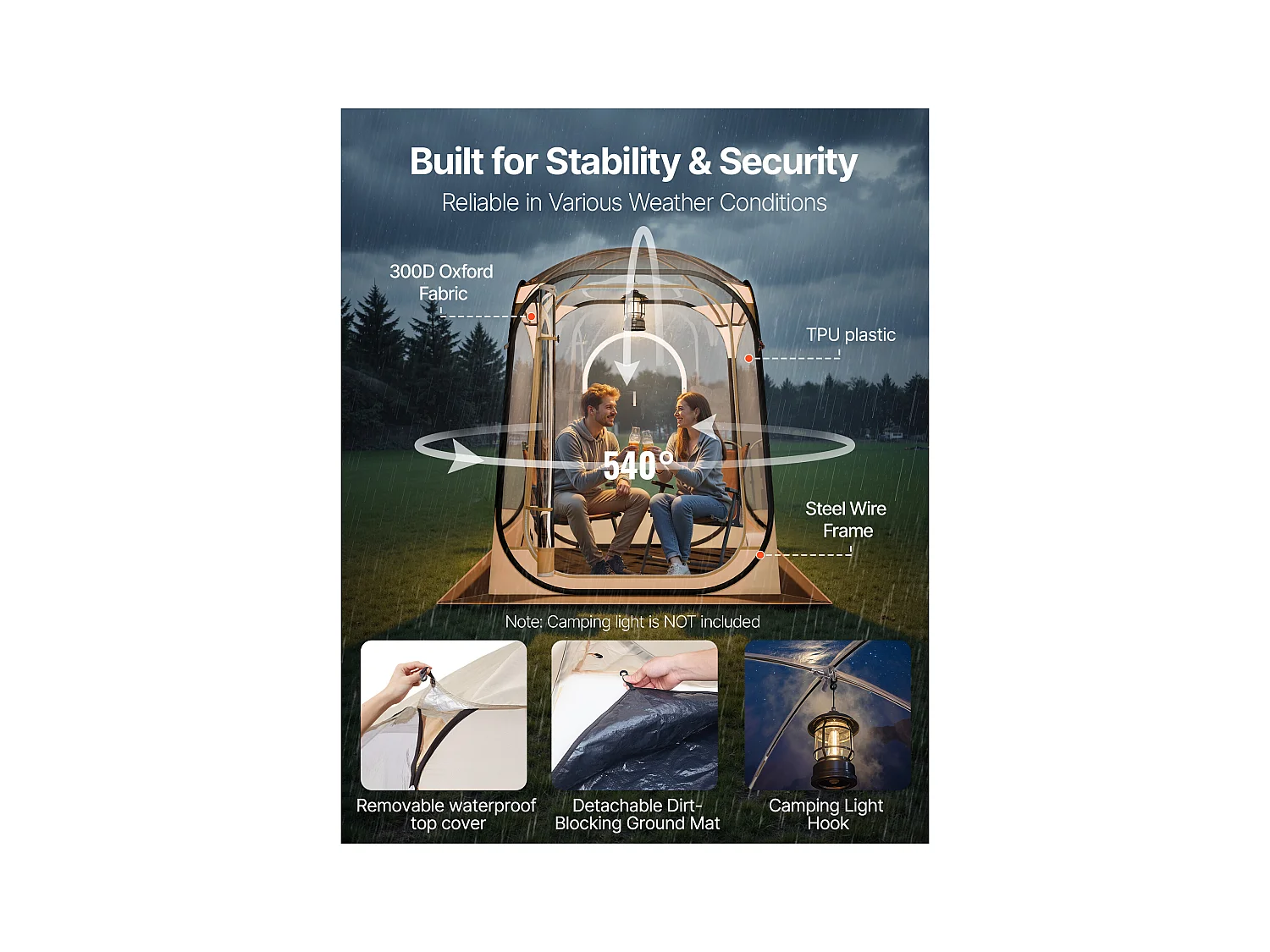 Tenda Sport SucceBuy Trasparente 127 x 127 cm Tenda a Bolle Pop Up per 1 Persona, Rifugio Esterno a Vista Libera, con Tappetino di Terra, Copertura Superiore