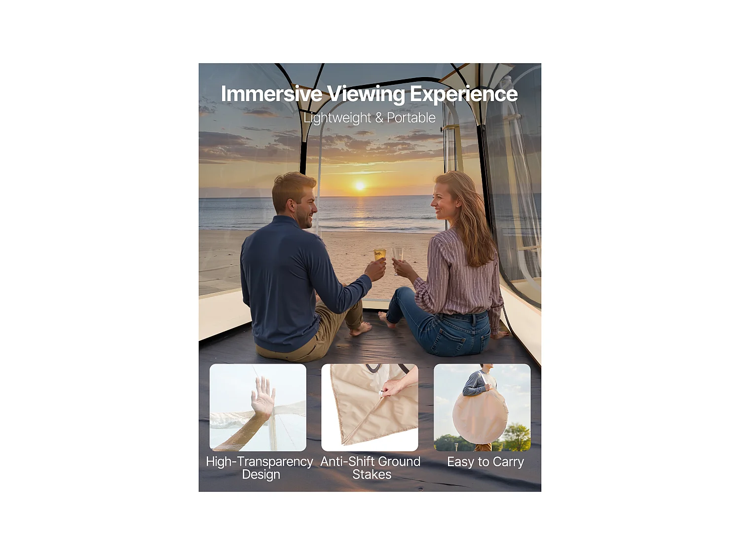 Tenda Sport SucceBuy Trasparente 127 x 127 cm Tenda a Bolle Pop Up per 1 Persona, Rifugio Esterno a Vista Libera, con Tappetino di Terra, Copertura Superiore