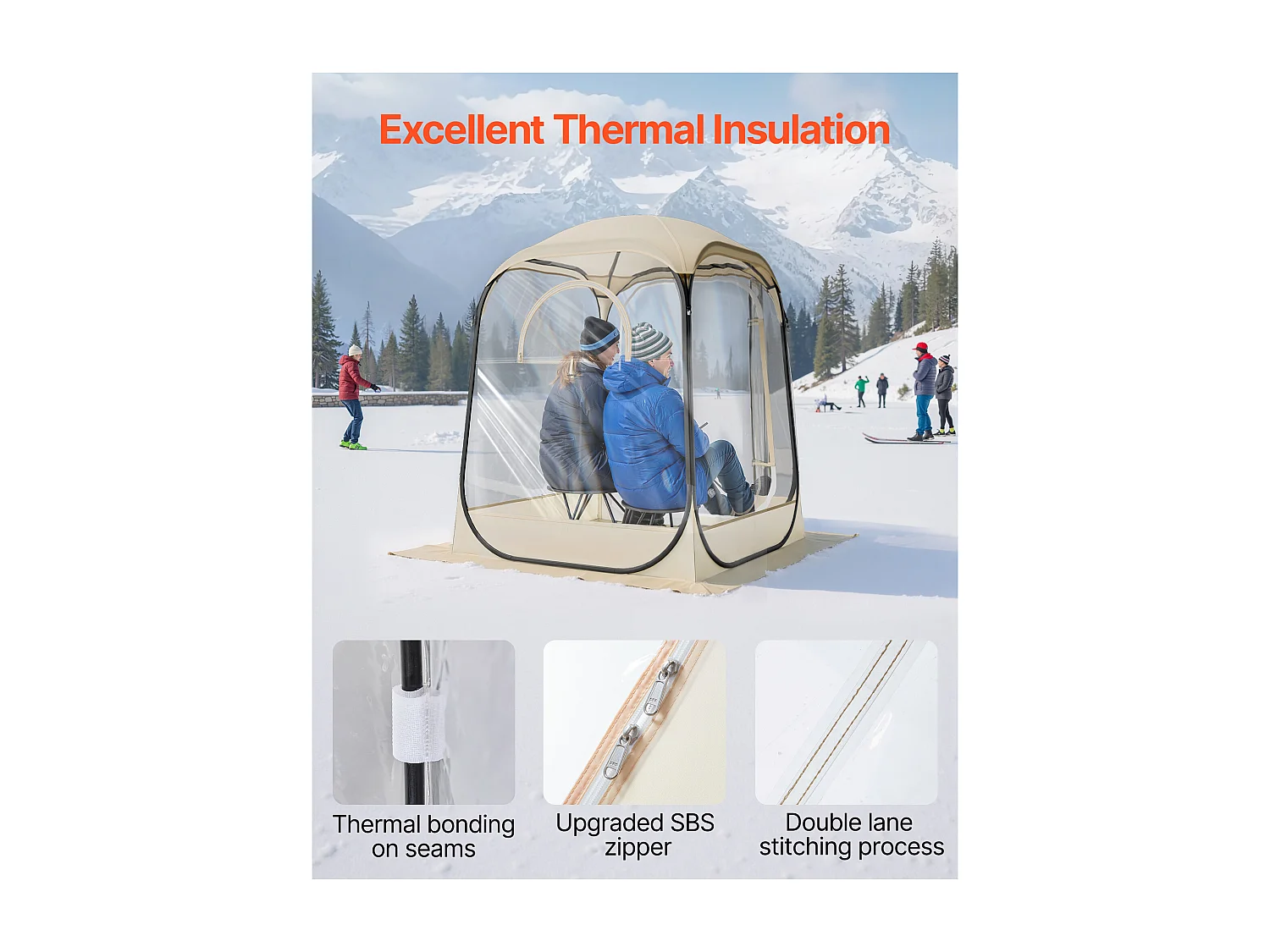 Tente de Sport SucceBuy Transparente 127 x 127 cm Tente à Bulle Pop Up pour 1 Personne, Abri d'Extérieur à Vue Dégagée, avec Tapis de Sol, Couverture Supérieure