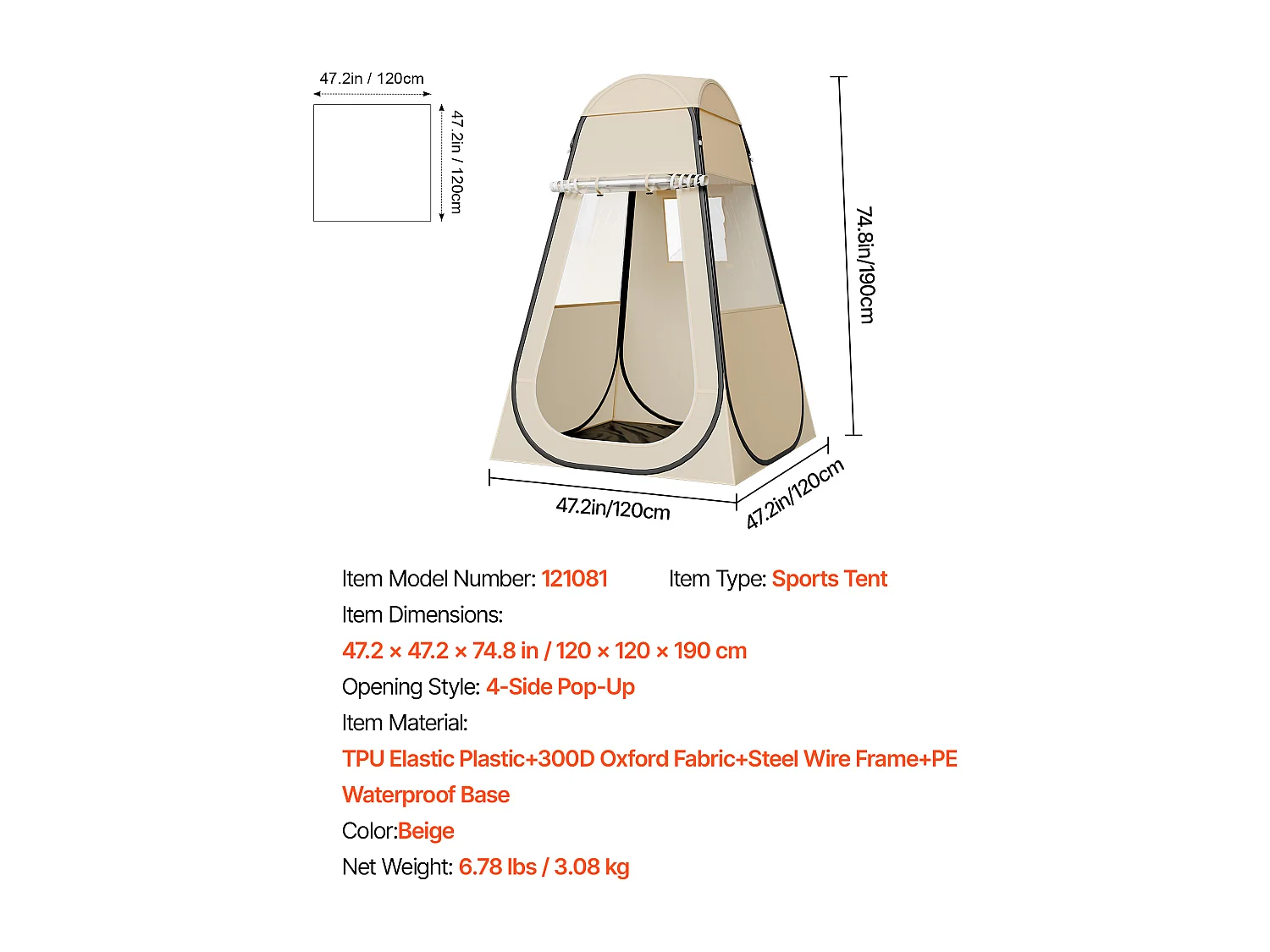 Tenda de Esporte SucceBuy Transparente 120 x 120 cm Tenda Bolha Pop Up para 1 Pessoa, Abrigo Externo com Tapete de Chão, Cobertura Superior