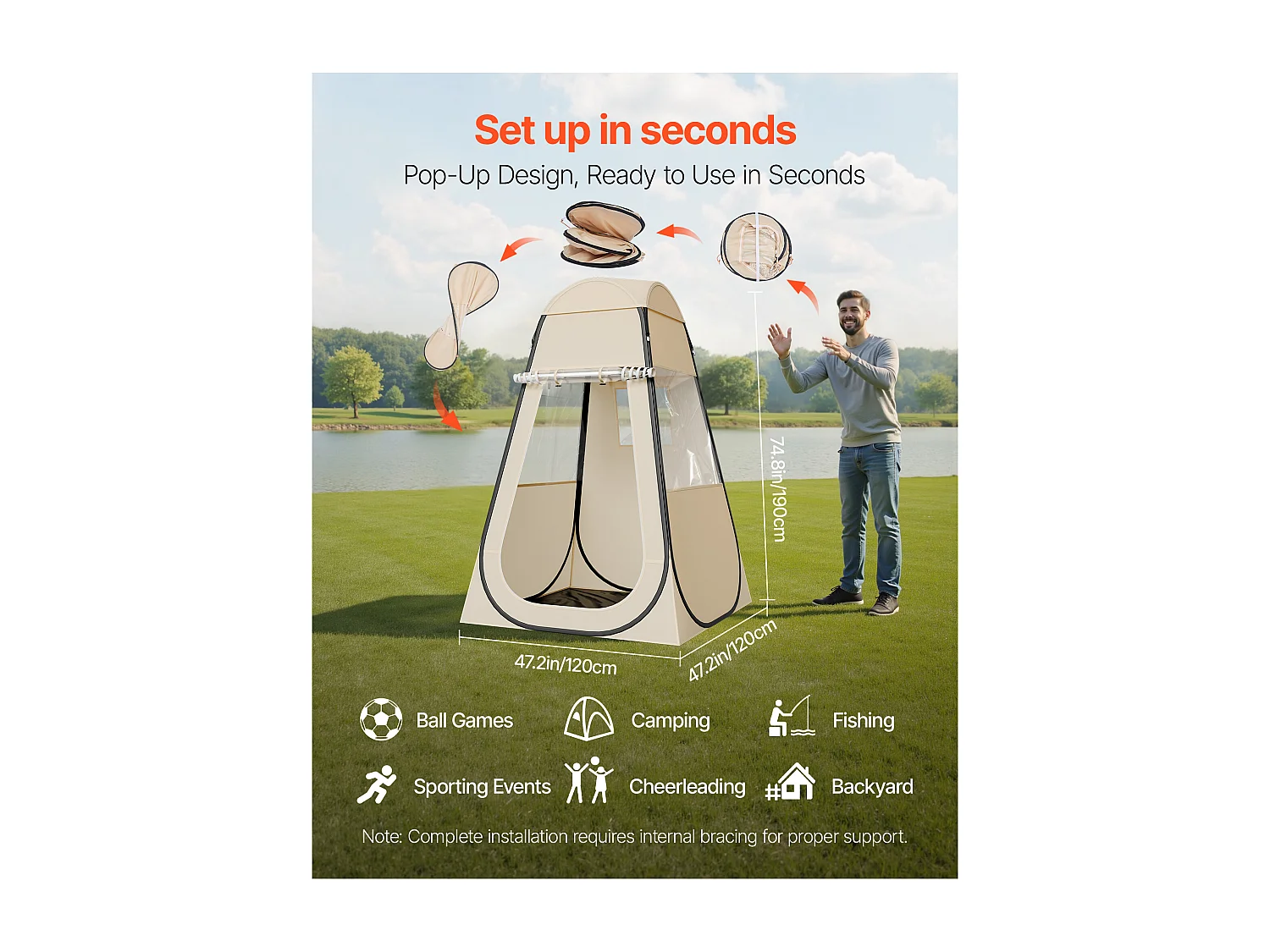 Tenda de Esporte SucceBuy Transparente 120 x 120 cm Tenda Bolha Pop Up para 1 Pessoa, Abrigo Externo com Tapete de Chão, Cobertura Superior