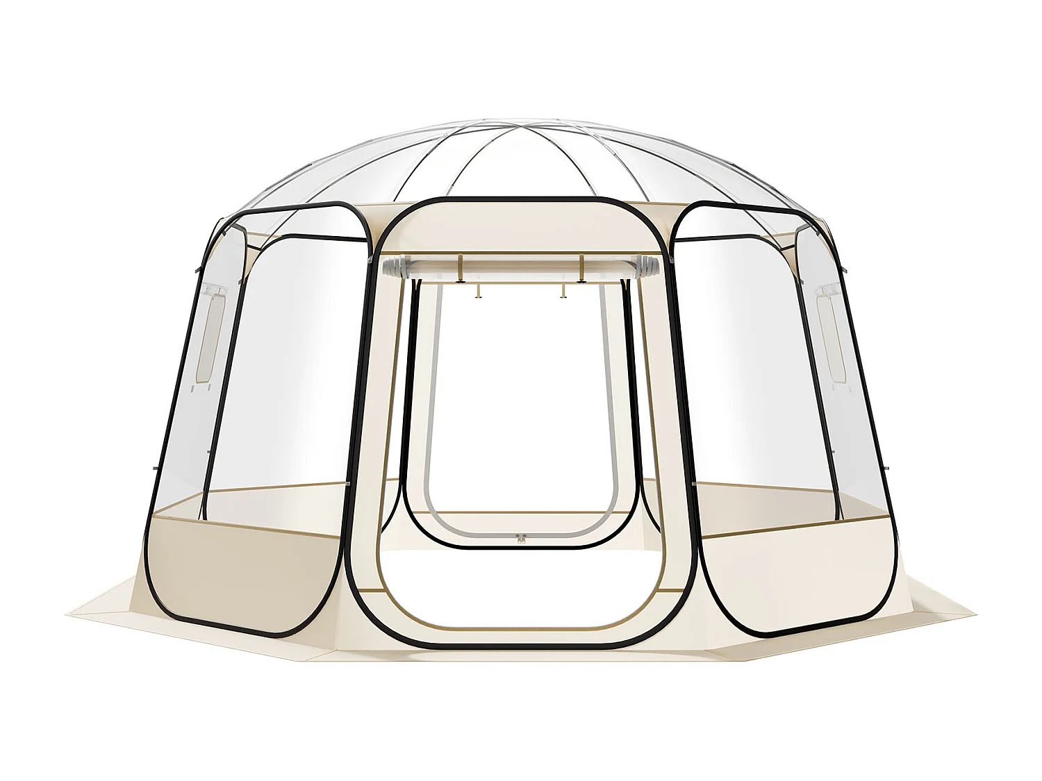 Tenda a Bolle Pop-up SucceBuy, 3,66 x 3,45 m, Tenda Igloo Cupola da Giardino per 10-12 Persone, Rifugio da Campeggio Esterno Trasparente con Finestre