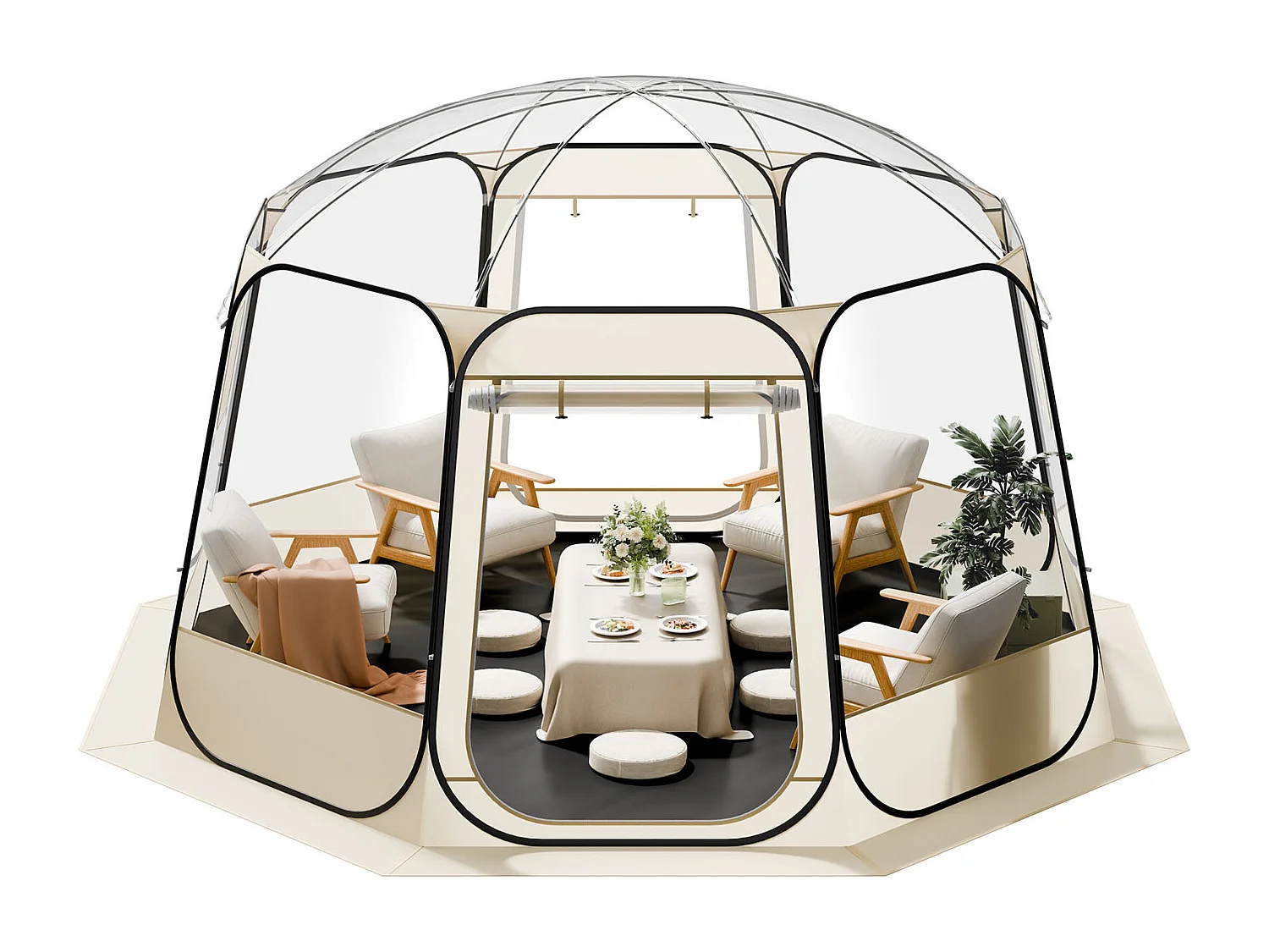 Tenda a Bolle Pop-up SucceBuy, 3,66 x 3,45 m, Tenda Igloo Cupola da Giardino per 10-12 Persone, Rifugio da Campeggio Esterno Trasparente con Finestre