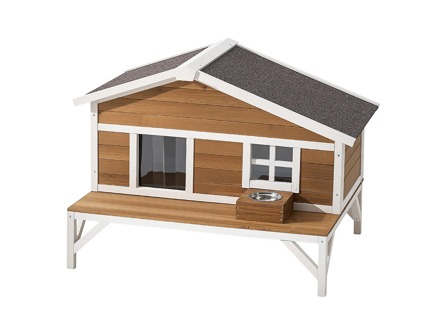 Erhöhtes Katzenhaus SucceBuy, 110,5x85,3x78,7 cm, Außen-Katzenhaus Isolierung aus Schaumstoff, Holzunterstand mit Großer Plattform, Asphaltdach