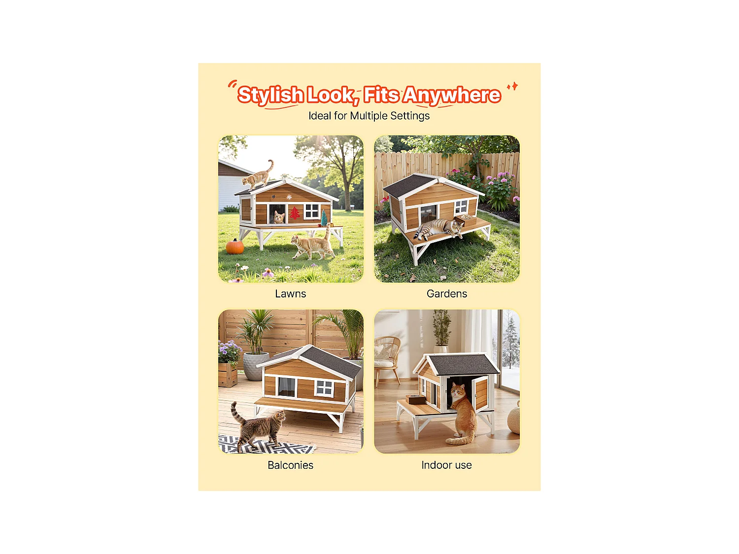 Erhöhtes Katzenhaus SucceBuy, 110,5x85,3x78,7 cm, Außen-Katzenhaus Isolierung aus Schaumstoff, Holzunterstand mit Großer Plattform, Asphaltdach