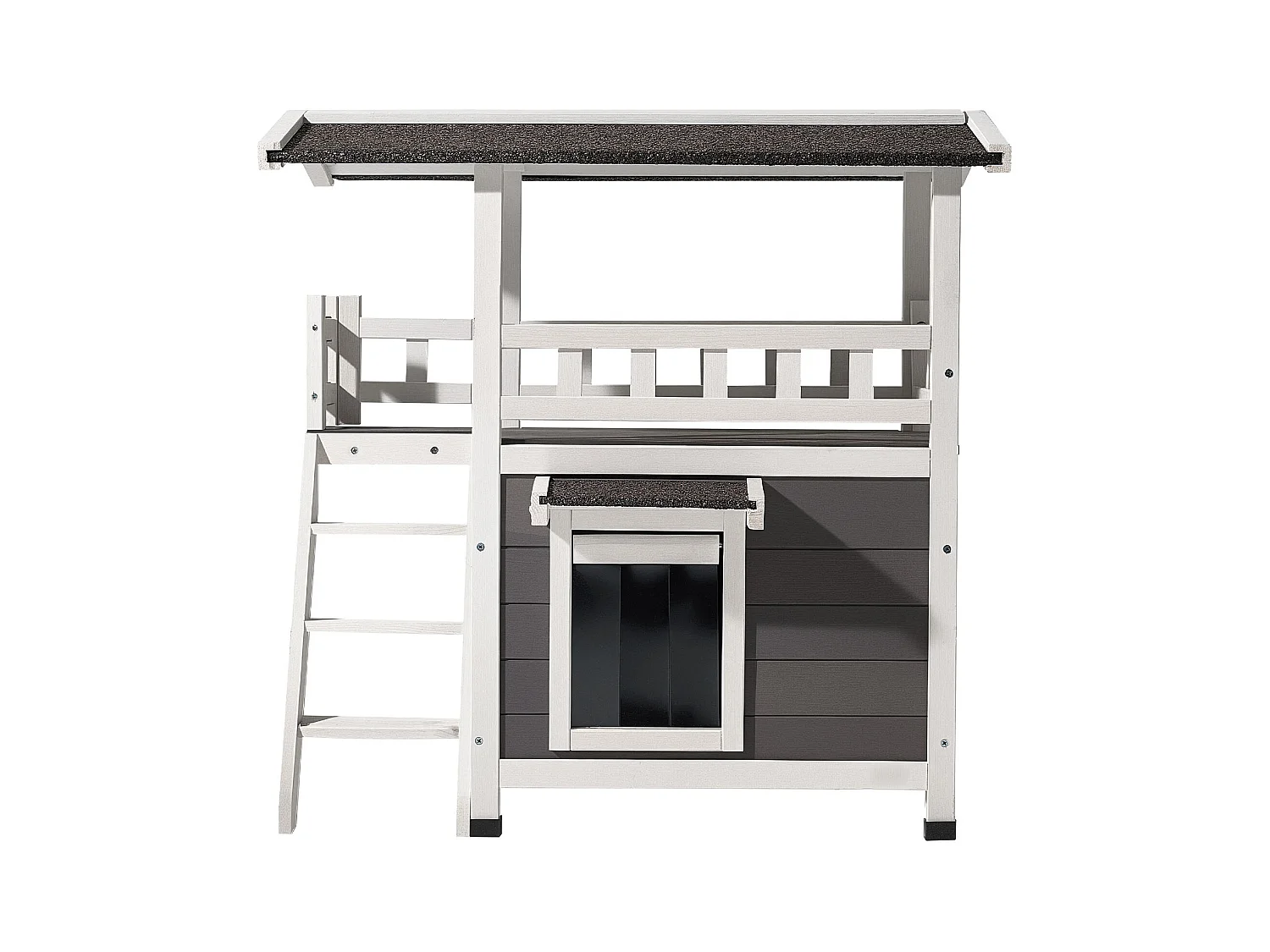 Podniesiony Dom dla Kota SucceBuy, 76,2 x 56,3 x 77,4 cm, Zewnętrzna Budka dla Kota 2 Poziomy, Schronienie Drewniane ze Schodami, Przestronne Pomieszczenie