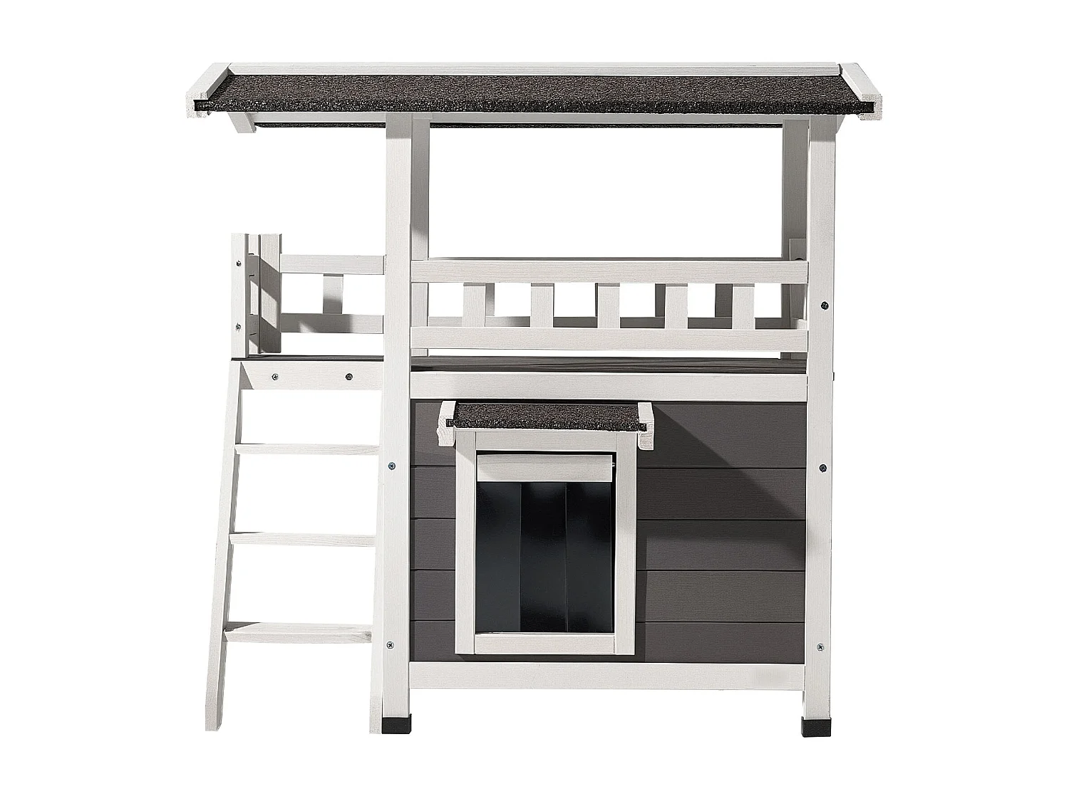 Verhoogd Kattenhuis SucceBuy, 76,2 x 56,3 x 77,4 cm, Buiten Kattenhuis 2 Verdiepingen, Houten Schuilplaats met Trappen, Ruimte Kamer, Asfaltdak